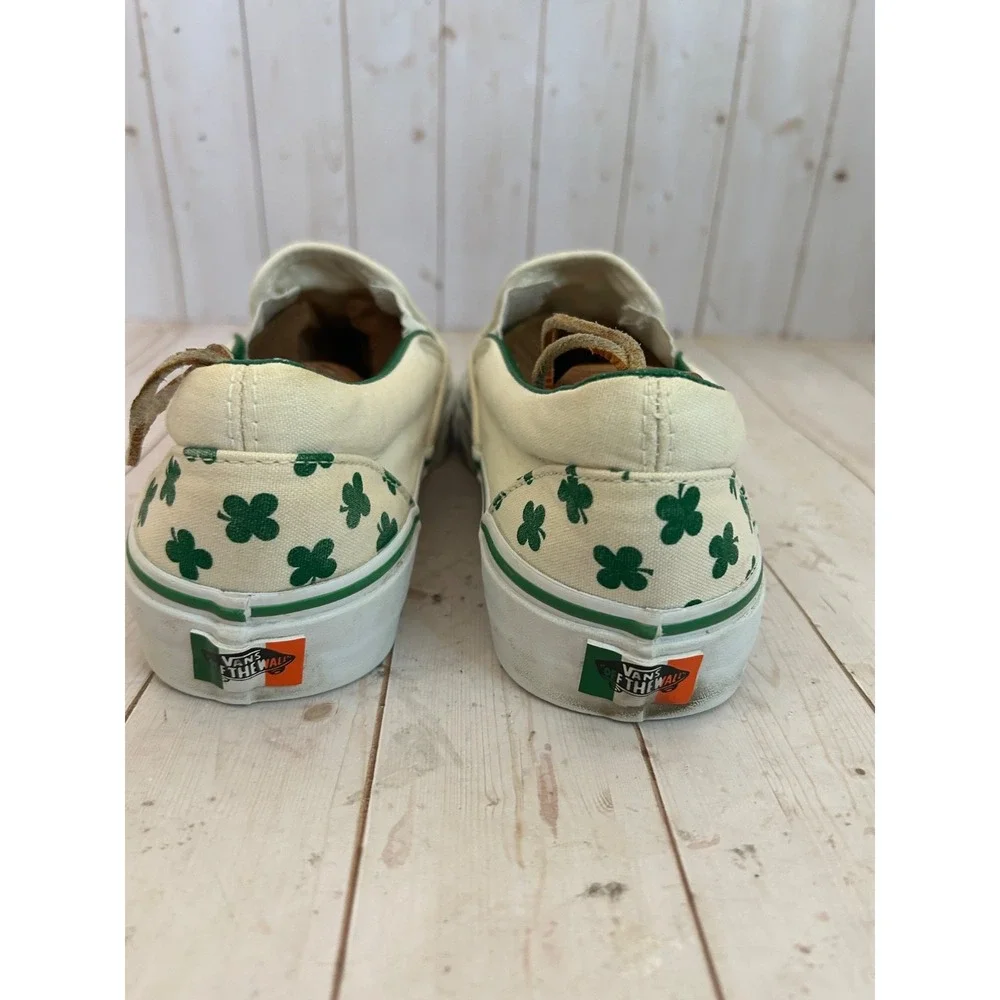 Vans Slip-On Shoes White with Green Clover Print